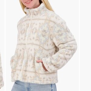 Lucky Geo Print Faux Fur Zip Jacket